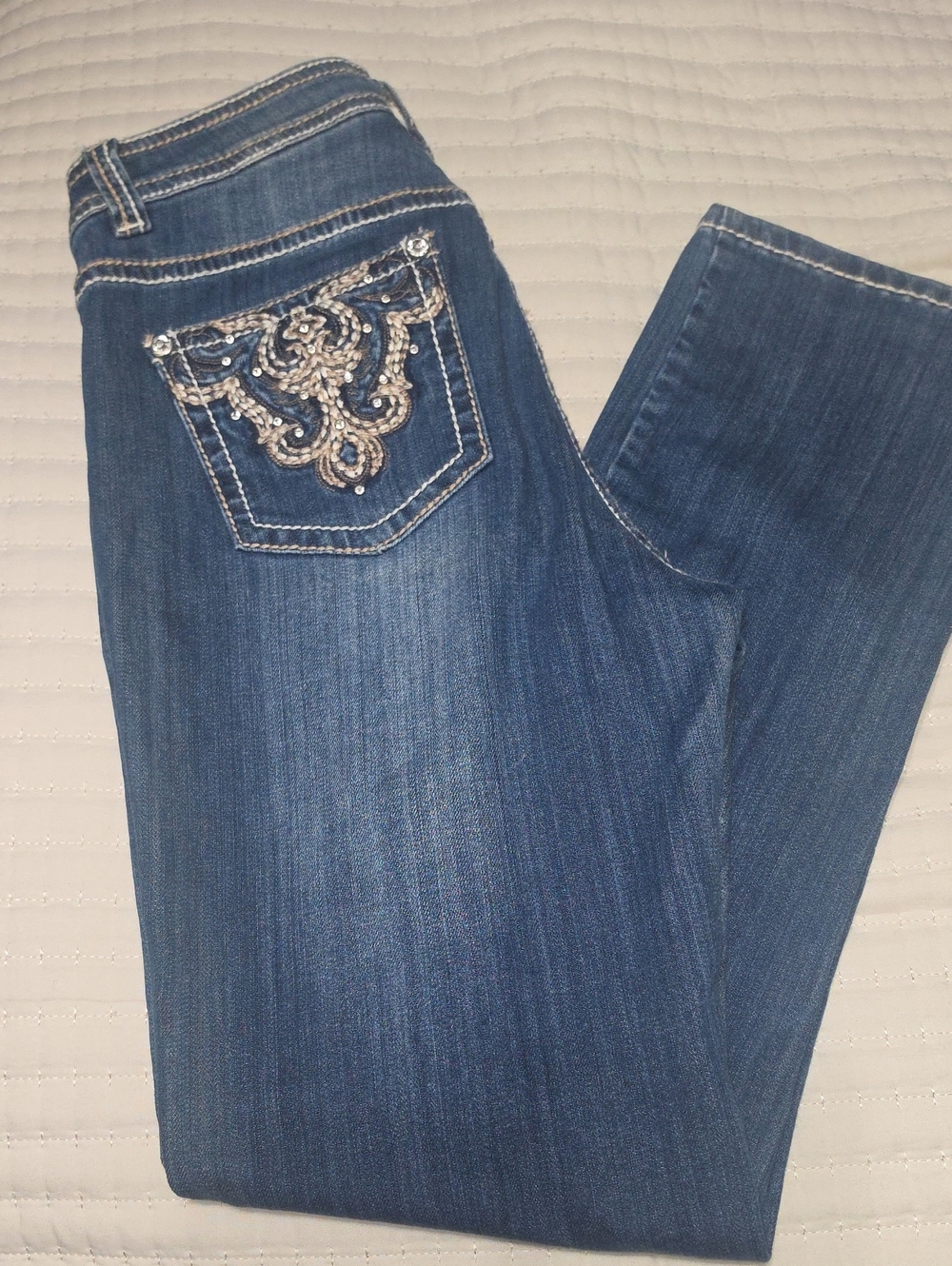 Reba Dark Blue Bootcut Jeans with Embellished Back Pocket
